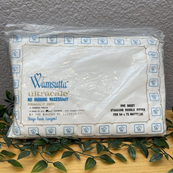Wamsutta Other - Vintage Wamsutta Ultracale White Double Fitted Sheet 54x75 50/50 Cotton Poly NOS